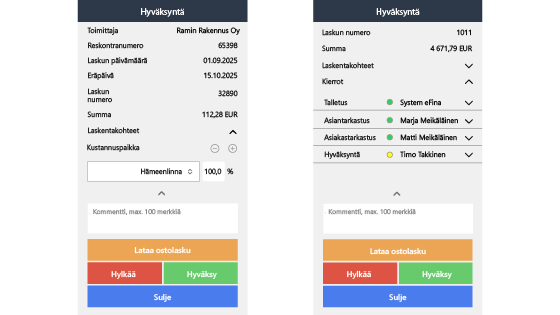 eFina Mobiili Laskentakohteet ja hyvaksynta